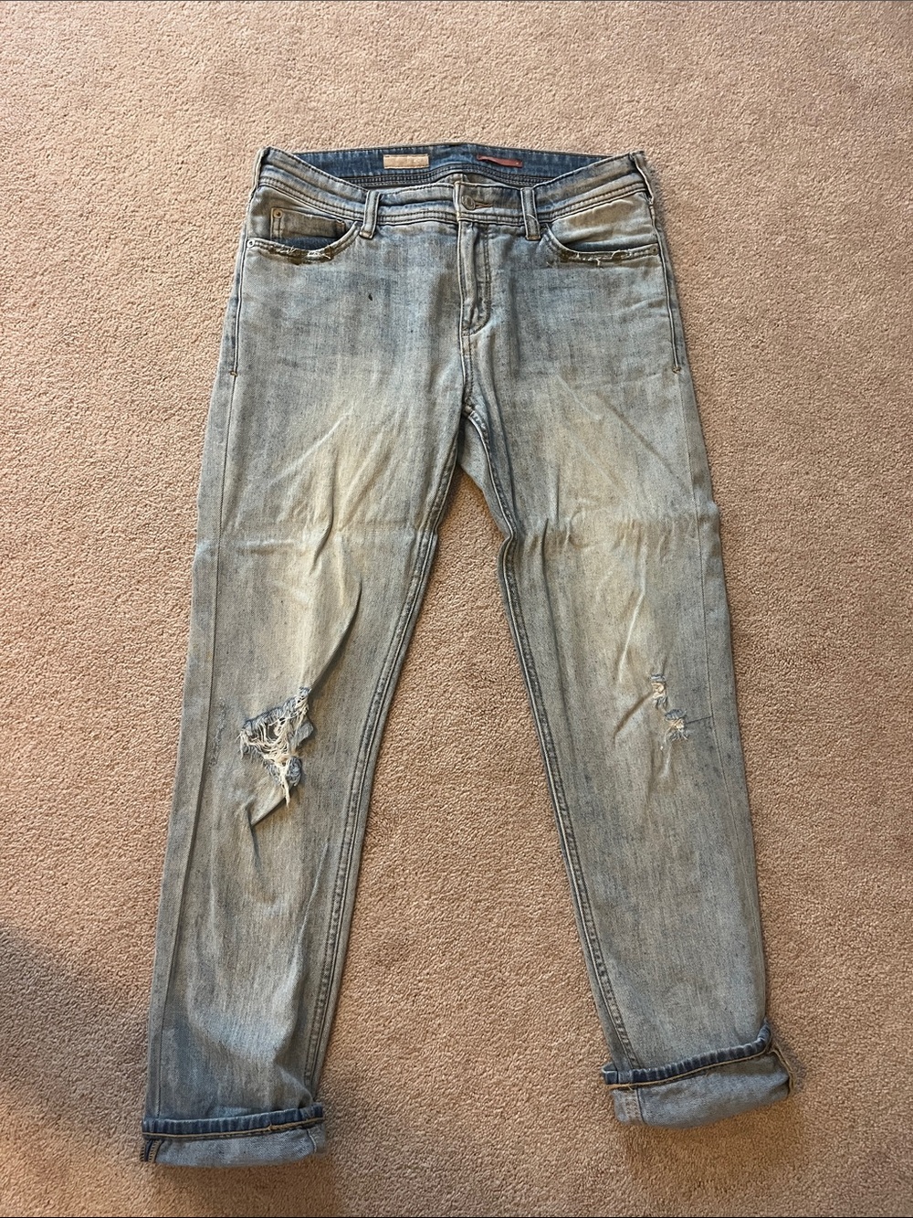 Pilcro Light Blue Distressed Slim Straight Jeans